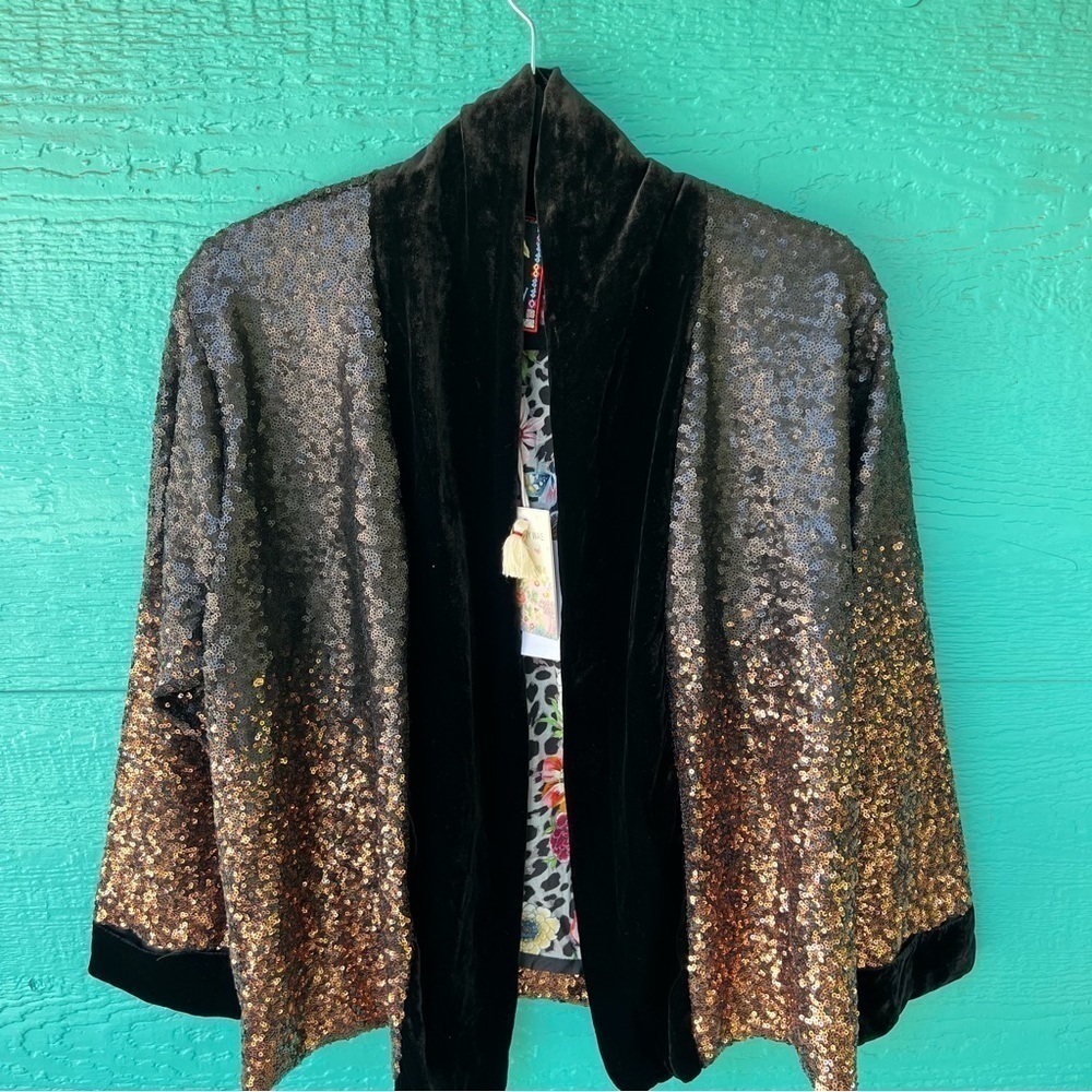 JOHNNY WAS OVERSIZED VELVET SEQUIN DORIAN OMBRÉ OVERSIZED KIMONO NWT